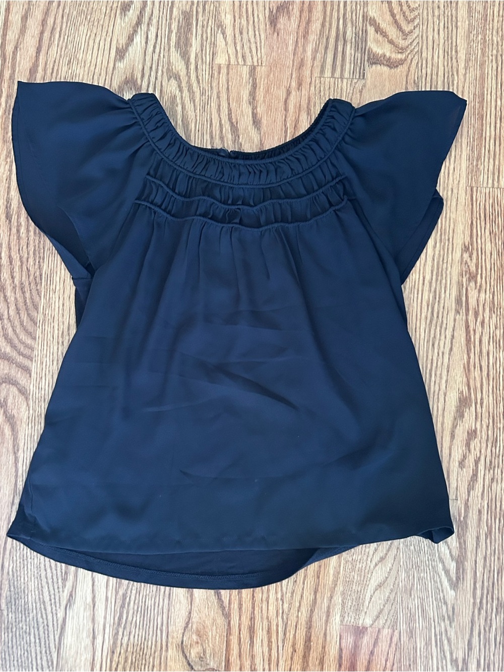 LOFT Black Ruffled Flutter Sleeve Top